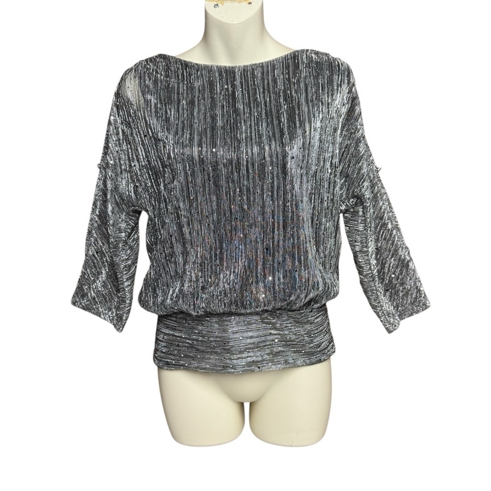 Adrienne Vittadini size small Silver Dolman Sleeve Blouse with sequins